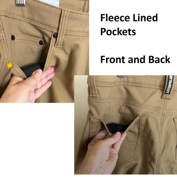 CAT Caterpillar Men's Brown Fleece-Lined Canvas Work Pants Size 32 x 34 - Picture 3 of 12